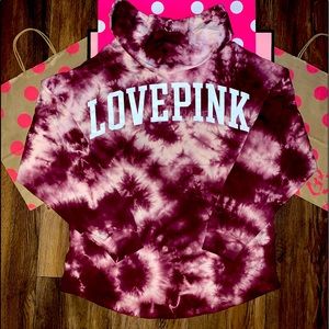 NEW VS PINK Size SMALL Tie Dye Varsity Hooded Long Sleeve.